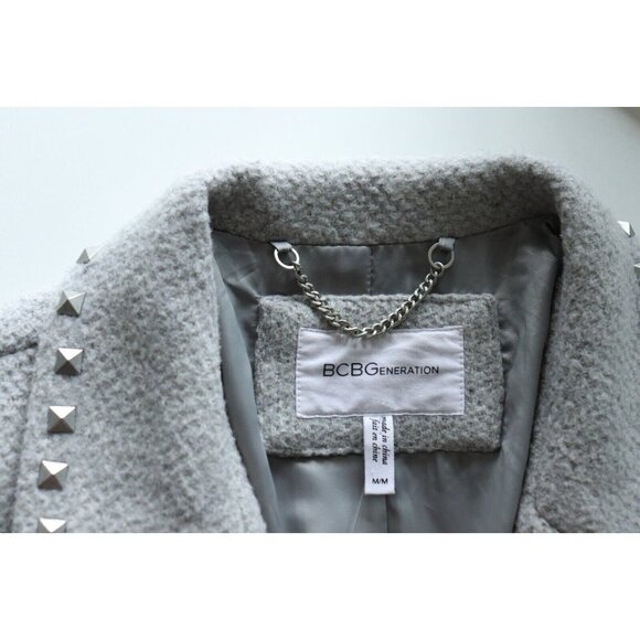 BCBGeneration Women's Size Medium Gray Coat Studded Collar Wool Midi Jacket $325 - Picture 2 of 10